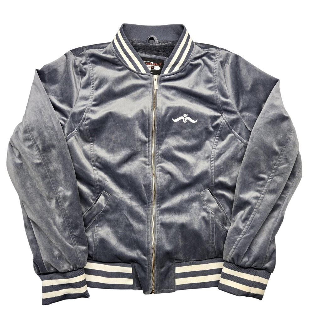 Palomares Sports Jacket Womens Medium Gray Velvet Bomber Faux‎ Fur Lined Zip